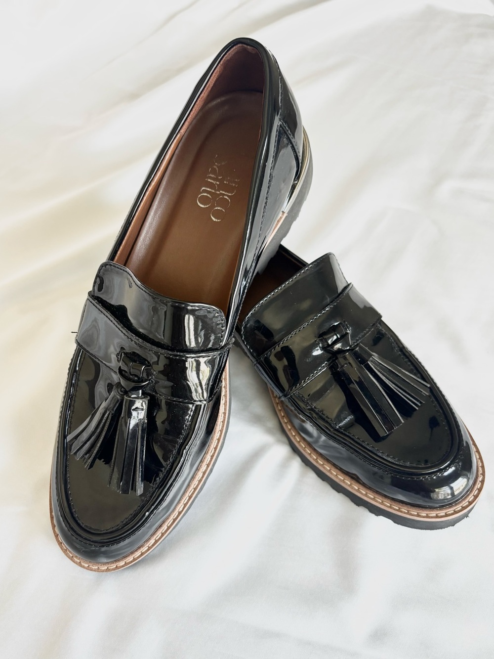 Franco Sarto "Balin" Black Patent Tassel Platform Loafers